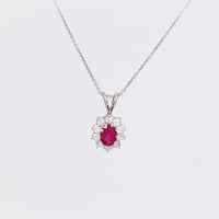 Ruby & Diamond Halo Pendant with Platinum Chain