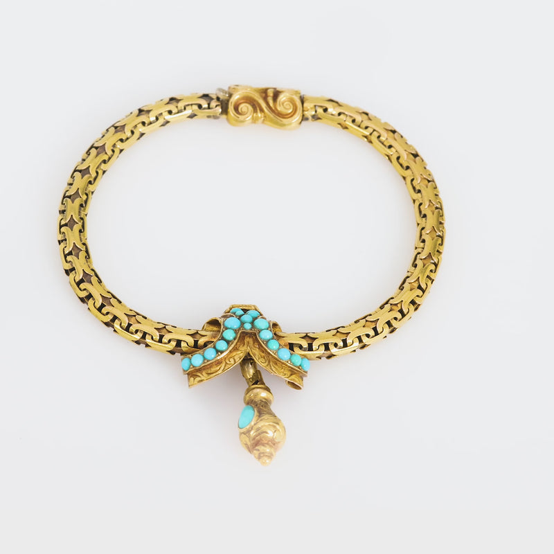 Victorian 18k yellow gold turquoise stretchy bracelet