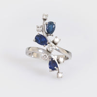 Vintage 18k white gold sapphire diamond cocktail ring