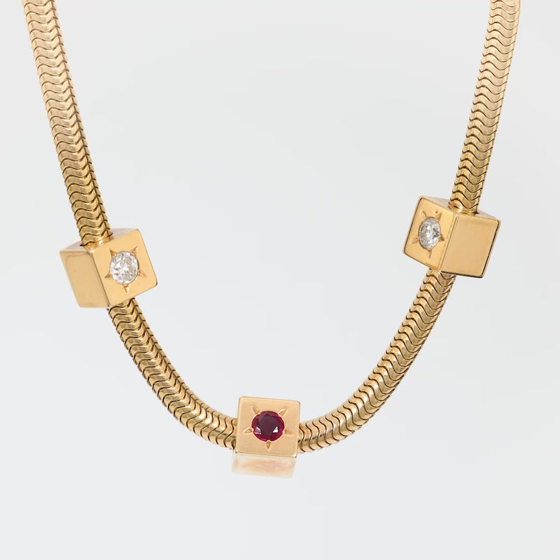 Mellerio Paris ruby diamond 18k yellow gold bracelet necklace