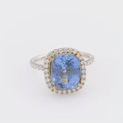GIA 5.92 carat Ceylon no heat sapphire diamond platinum 18k yellow gold ring