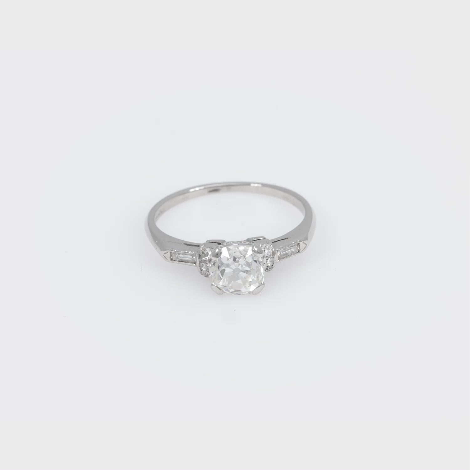 Art Deco GIA 1.23 carat old mine cut diamond platinum engagement ring