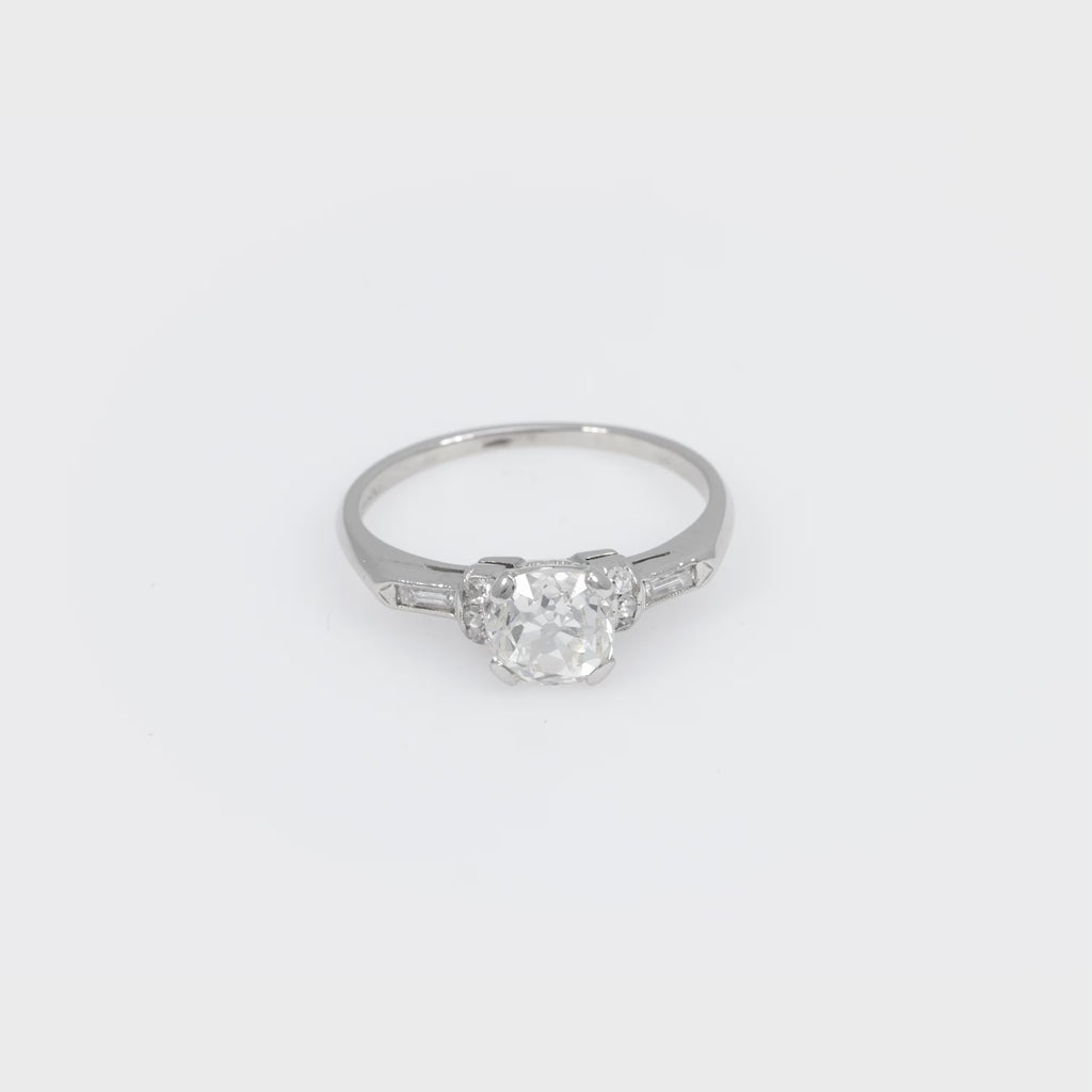 Art Deco GIA 1.23 carat old mine cut diamond platinum engagement ring