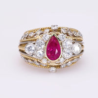 Retro Ruby Diamond Yellow Gold Cocktail Ring