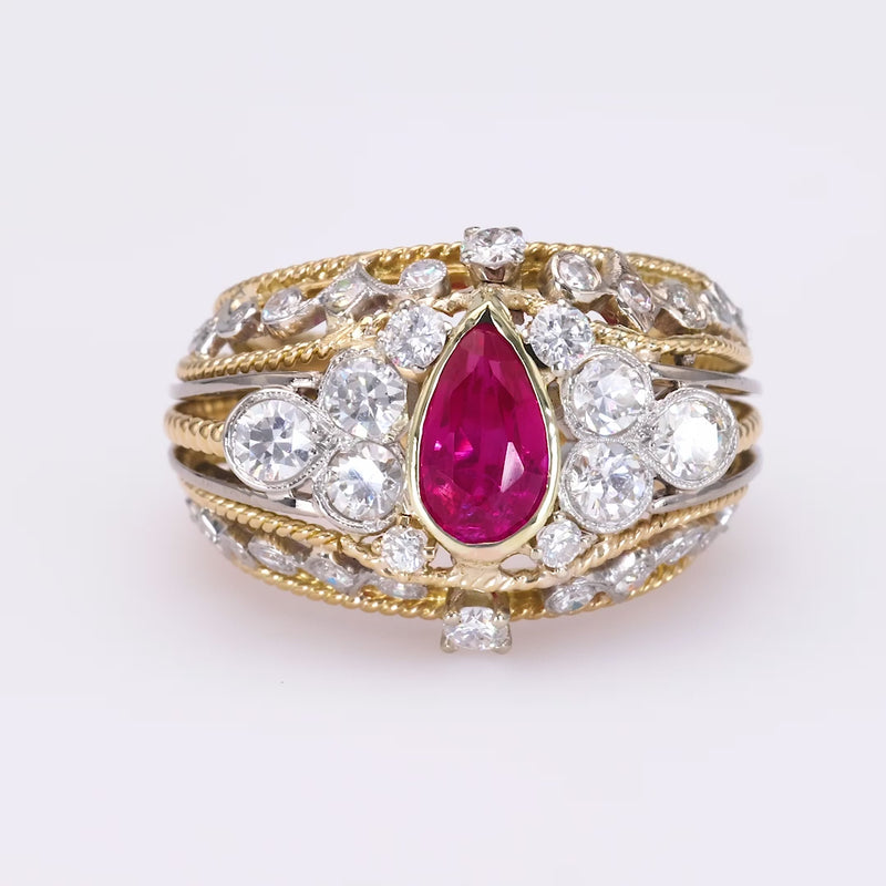 Retro Ruby Diamond Yellow Gold Cocktail Ring