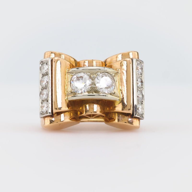 Retro French Diamond 18K Rose Gold Tank Ring