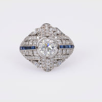 Art Deco Inspired 1 Carat Diamond Sapphire Platinum Ring