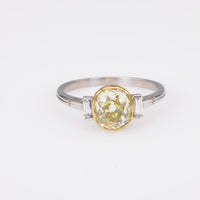 Edwardian Inspired 1.86 Carat Fancy Yellow Diamond Platinum Engagement Ring