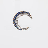 Victorian 3 carat sapphire diamond 14k yellow gold crescent pendant