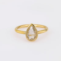 Vintage Pear Shape Diamond 18K Yellow Gold Bezel Ring