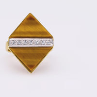 Italian Mid-Century Tigers Eye Diamond Yellow Gold Ring