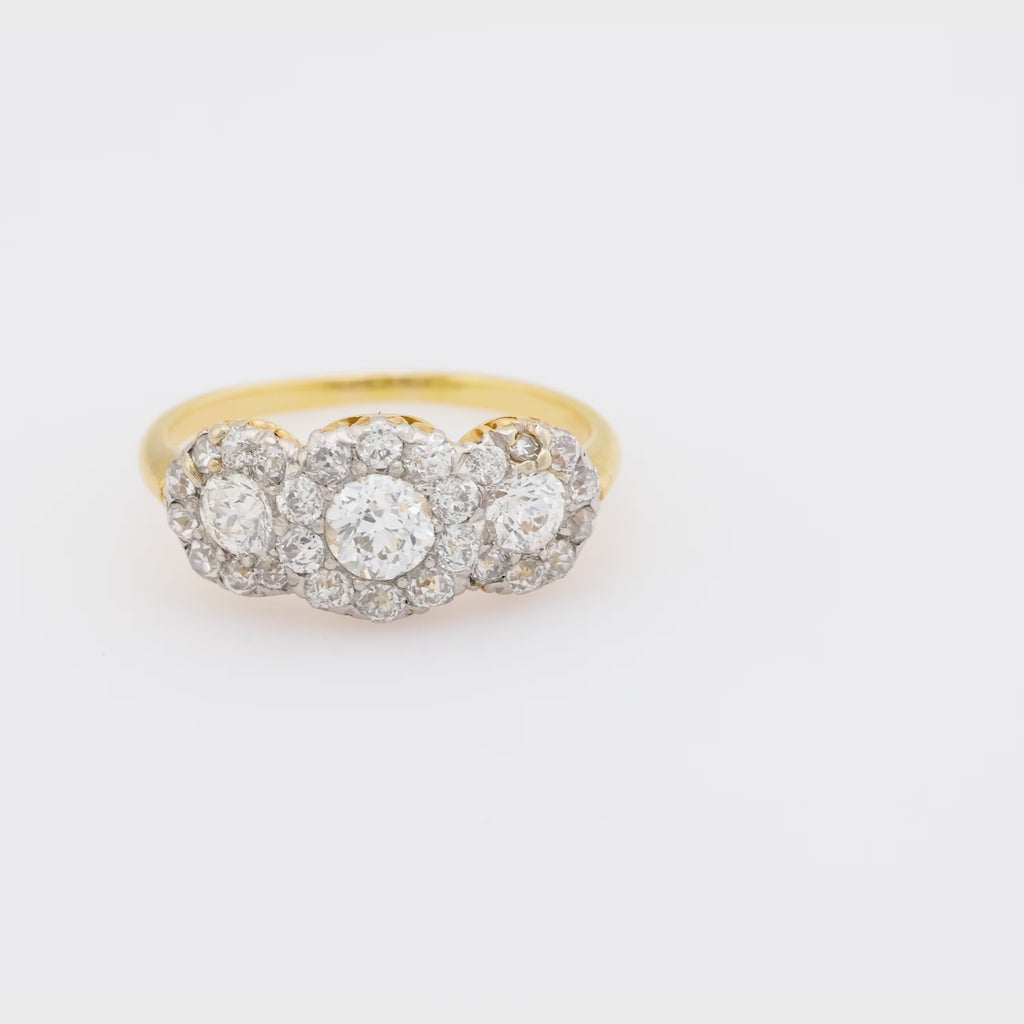 Victorian diamond 18k yellow gold 3 stone ring