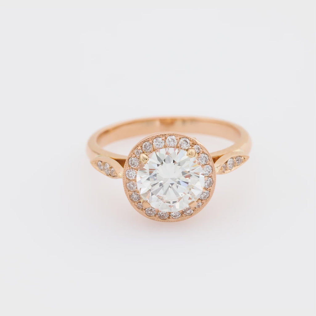 GIA 1.42 carat diamond 18k rose gold halo engagement ring