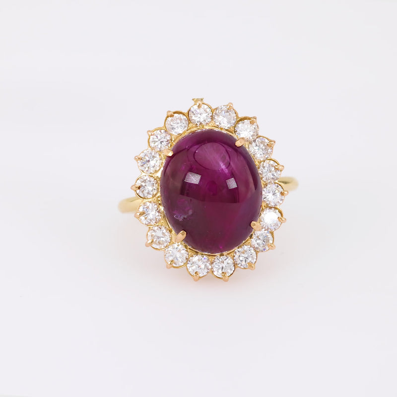 Vintage GIA 9.5 Carat Burma No Heat Ruby Diamond 18K Yellow Gold Ring