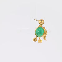 Vintage French 8 Carat Cabochon Emerald 18K Yellow Gold Bird Brooch