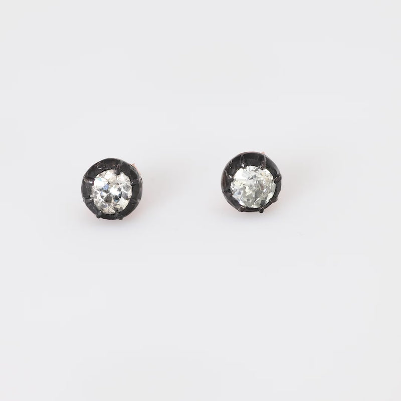 Antique 2.30 carat diamond 14k rose gold and silver stud earrings