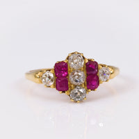 Victorian Diamond Ruby 14K Yellow Gold Ring