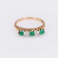 Edwardian Emerald Diamond 5 Stone Yellow Gold Band