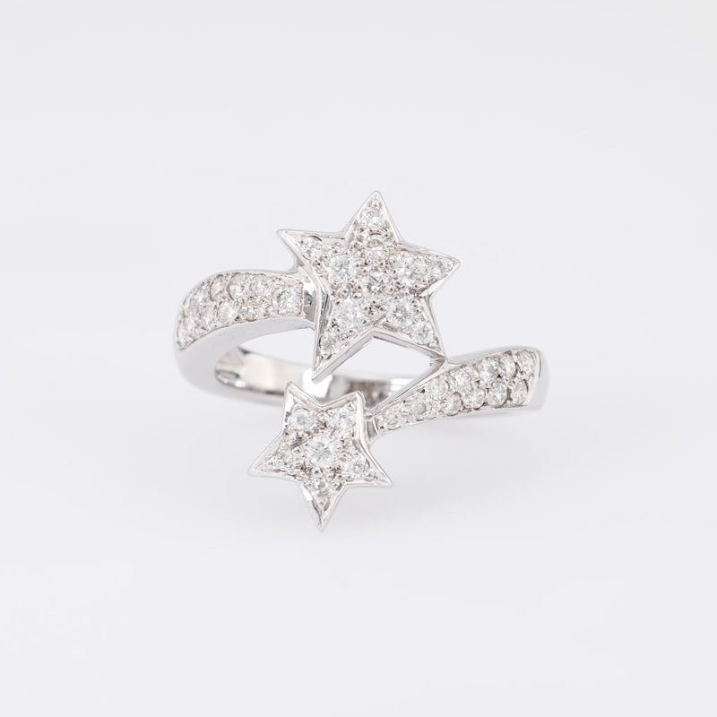 Vintage French Diamond 18K White Gold Star Toi Et Moi Ring