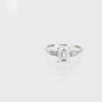 Mid Century GIA 1.53 carat emerald cut diamond platinum engagement ring