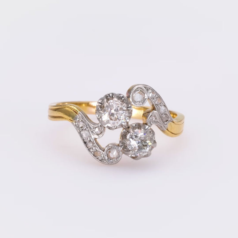 French Belle Epoque Diamond Yellow Gold Toi Et Moi Ring