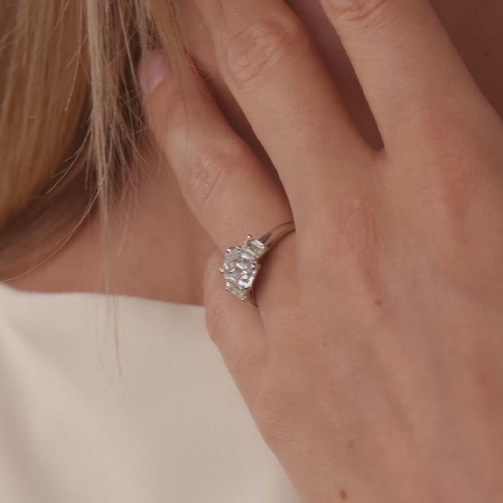 Mid Century GIA 2.04 carat old mine cut diamond platinum engagement ring