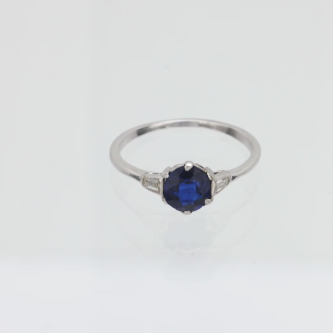 Art Deco 1.05 carat sapphire diamond platinum engagement ring