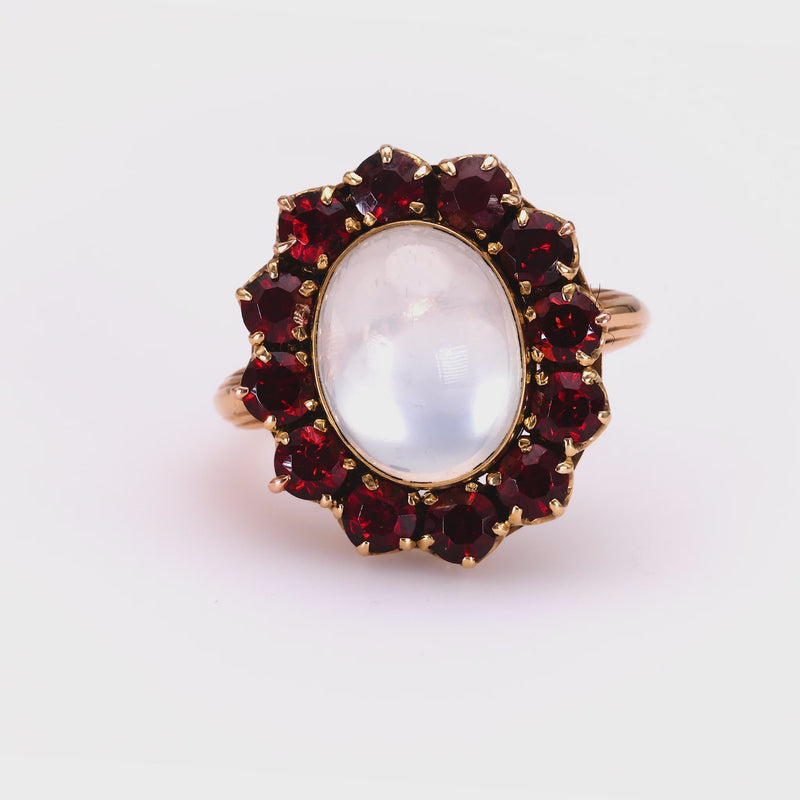 Antique Moonstone Garnet Gold Cocktail Ring