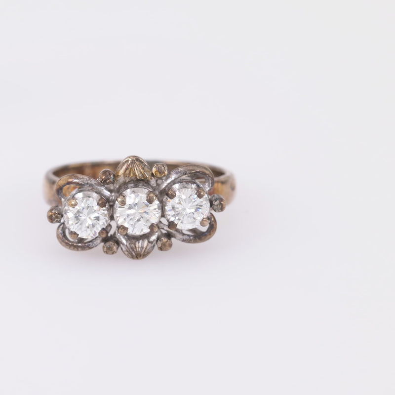 Mid Century Diamond Silver Three Stone Ring