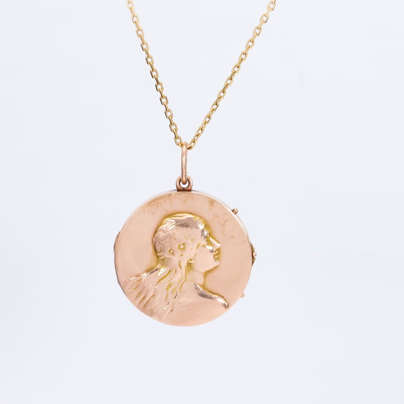 Art Nouveau Figural Rose Gold Locket