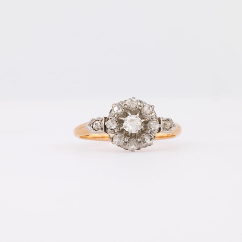 Edwardian Diamond 18K Yellow Gold Cluster Ring