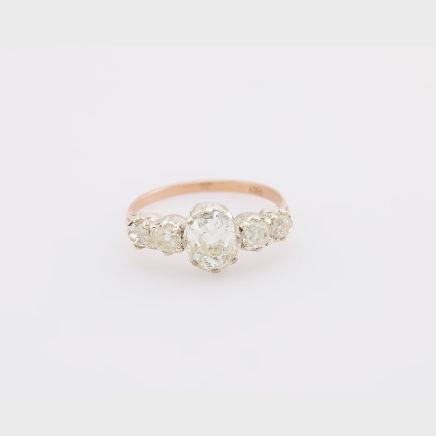Victorian 1.21 carat diamond 18k rose gold and silver 5 stone engagement ring