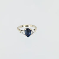 GIA 2.13 carat no heat sapphire diamond 14k white gold three stone ring