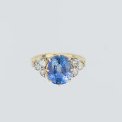 Vintage GIA 4.55 carat sapphire old European diamond 14k yellow gold ring