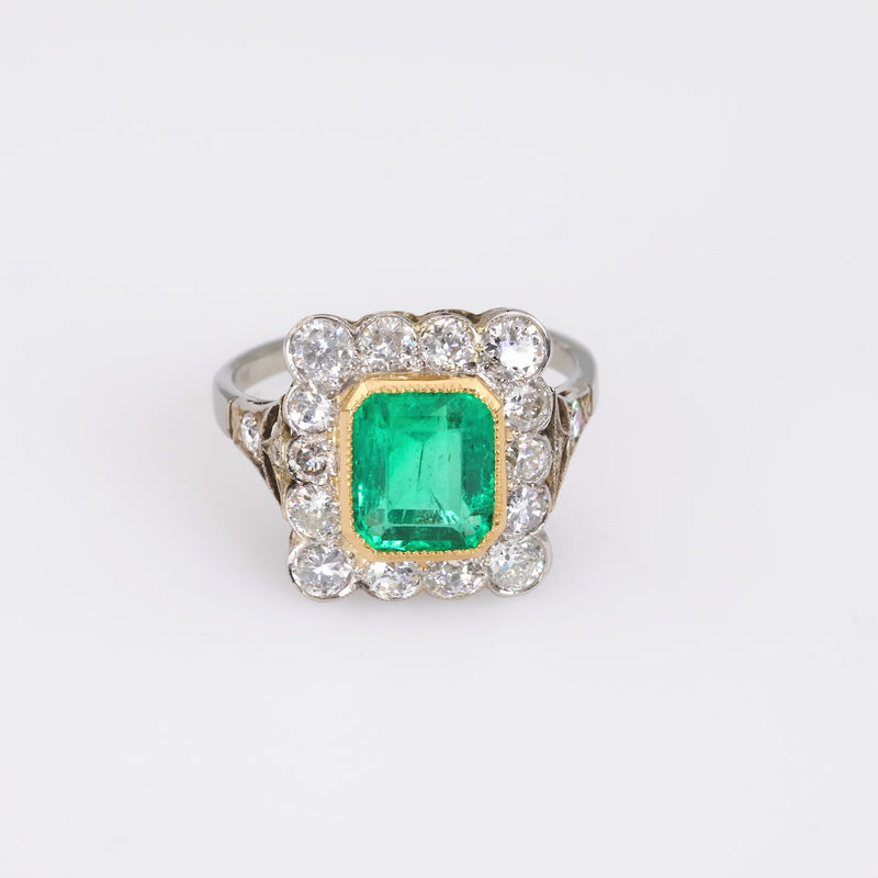 Art Deco Inspired GIA 1.4 Carat Emerald Diamond Cluster Ring