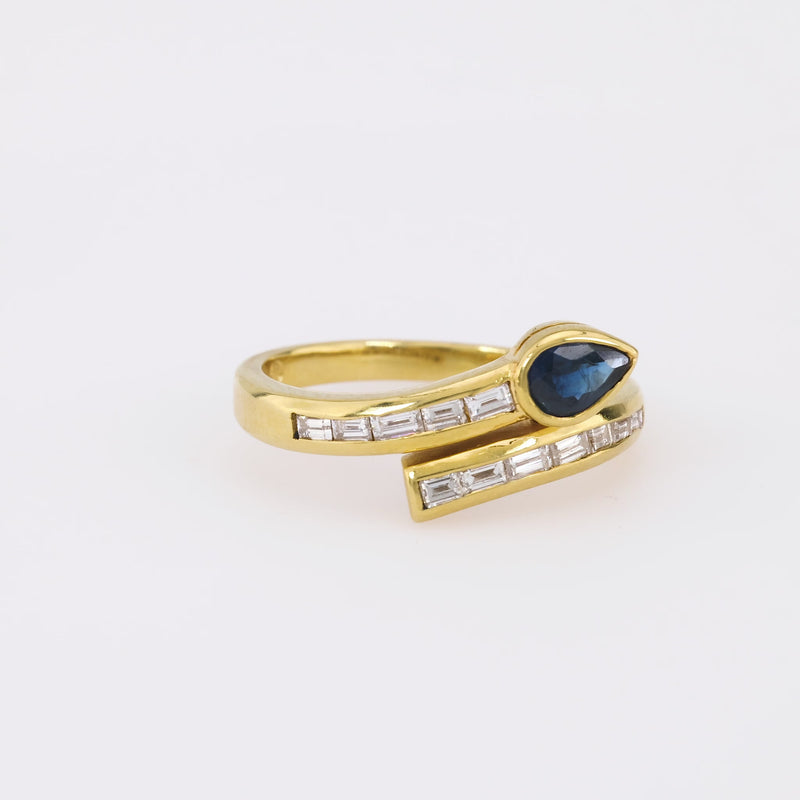 Modern Sapphire Diamond 18K Yellow Gold Snake Bypass Ring