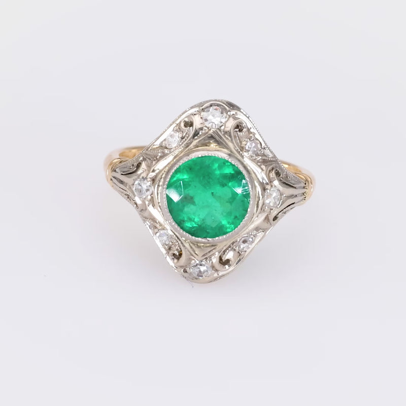 Emerald and Diamond Navette Ring