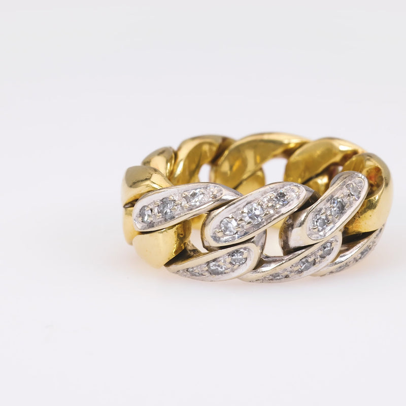 Vintage Pomellato Diamond 18K Yellow White Gold Cuban Link Ring