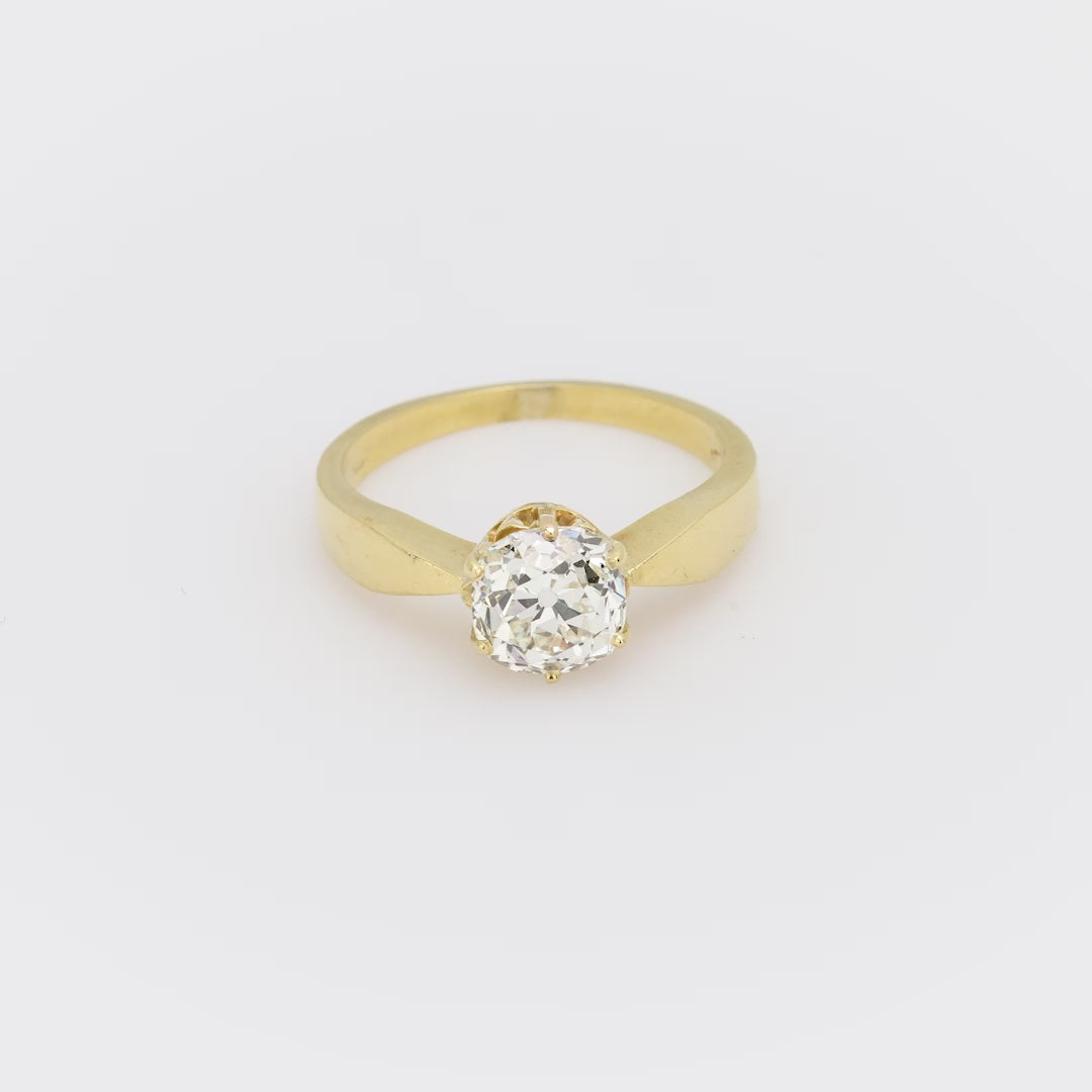 Vintage GIA 2.62 carat old mine diamond 14k yellow gold engagement ring