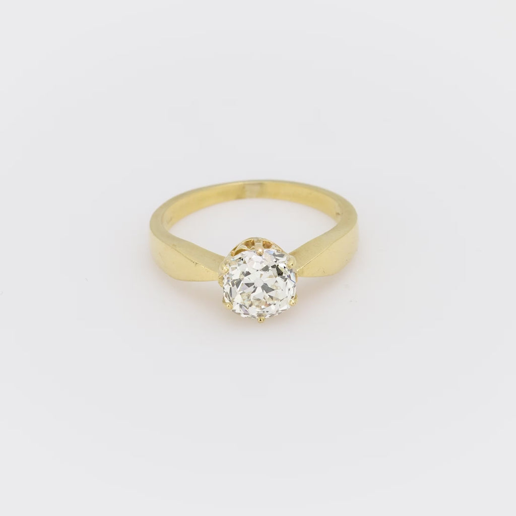 Vintage GIA 2.62 carat old mine diamond 14k yellow gold engagement ring
