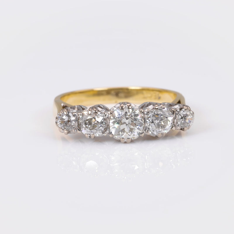 Edwardian Diamond 18K Yellow and White Gold Five Stone Band