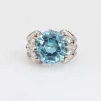 Mid Century 8.60 carat aquamarine diamond platinum ring