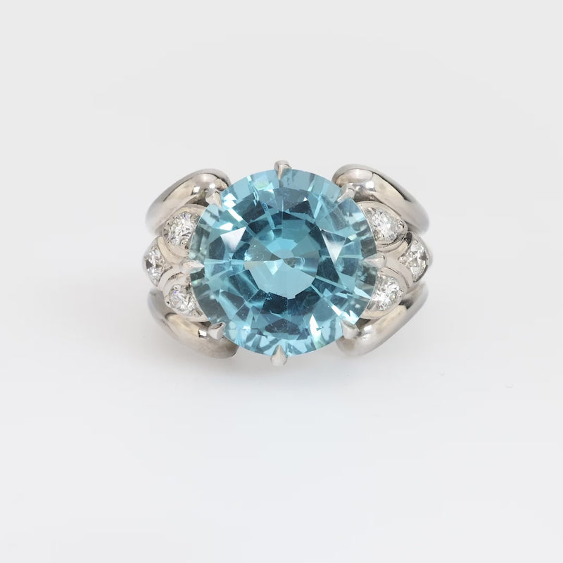 Mid Century 8.60 carat aquamarine diamond platinum ring