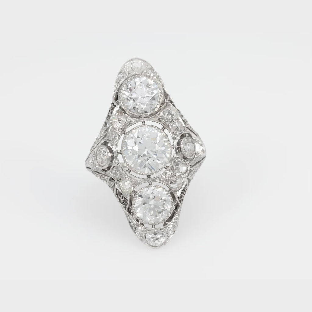 Art Deco GIA 6 carat total weight diamond platinum Navette ring