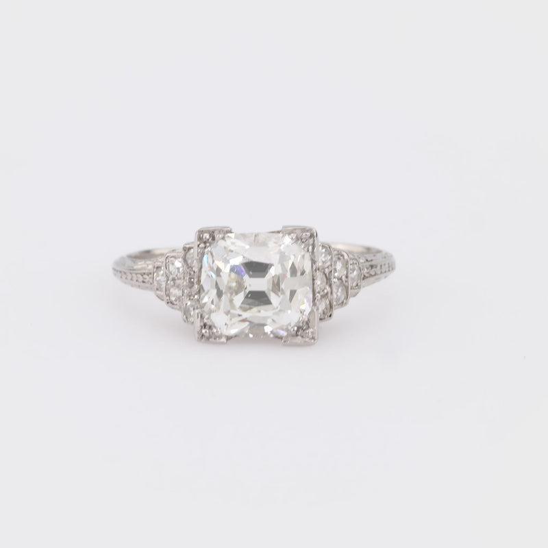 Art Deco GIA 2.01 carat old mine diamond platinum engagement ring