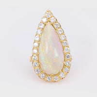 Vintage 5.7 Carat Pear Shape Opal Diamond 18K Yellow Gold Cocktail Ring