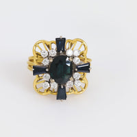 Retro 2 carat total weight sapphire diamond 18k gold cocktail ring