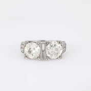 Art Deco 3.2 Carat Old European Cut Diamond Platinum Two Stone Ring