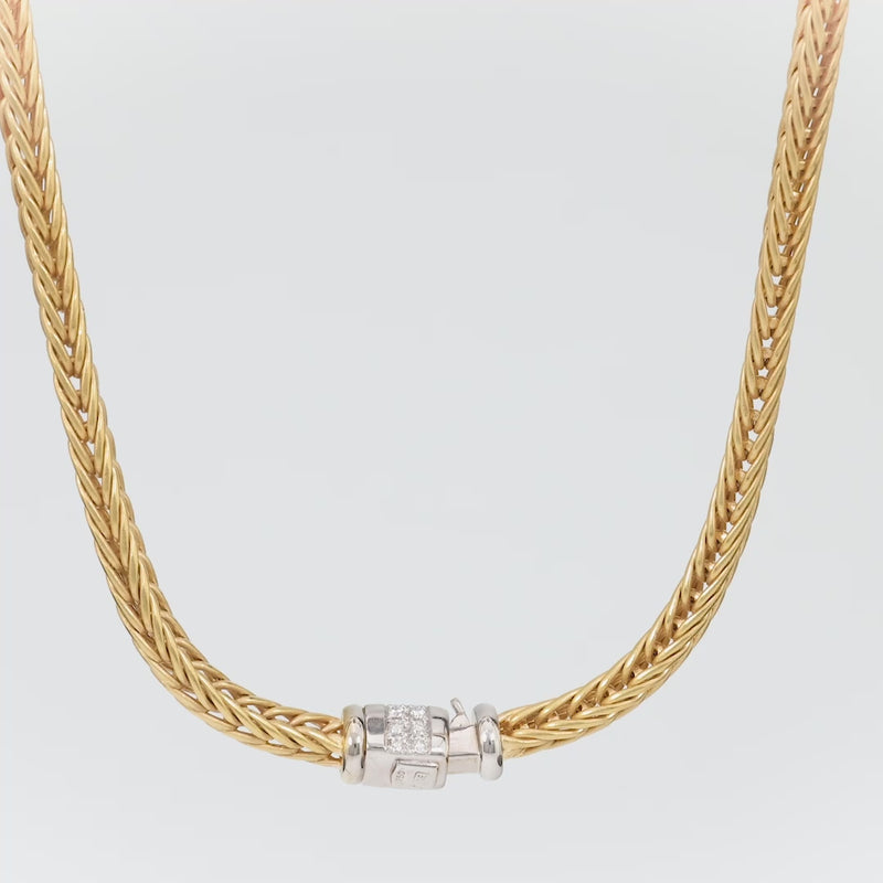 La Pepita Italy diamond 18k matte yellow and white gold wheat weave necklace