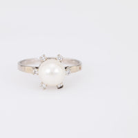 Vintage French Pearl Diamond 18K White Gold Solitaire Ring